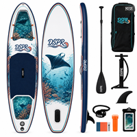 Planche de paddle gonflable avec deux fenêtres latérales transparentes, tapis antidérapant en EVA, pagaie réglable pour la famille, le lac, la plage et les centres de villégiature