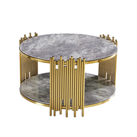 Table centrale avec plateau en verre en métal noir de luxe moderne nordique doré meubles de salon avec miroir table basse ronde en verre trempé
