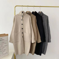 Lazy Wind kardigan model kustom wanita, mantel Sweater rajut berkancing sebaris kerah tinggi musim gugur dan musim dingin