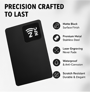 Biglietti da Visita in Metallo NFC, Acciaio Inossidabile Nero Opaco, Formato CR80, Chip Ntag213, Incisione Laser Personalizzata, Contatto Digitale - Product Image 2