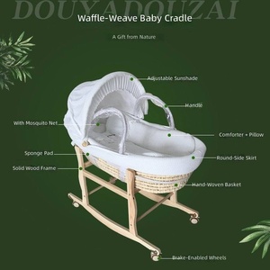 Panier de Moïse tissé à la main pour bébé, <span class=keywords><strong>lit</strong></span> portable avec matelas en éponge douce, coussin textile et cadre de support - Product Image 3