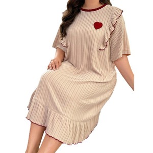 Camicia da Notte Estiva Comoda e Larga con Volant a Cuore, <span class=keywords><strong>Pigiama</strong></span> Loungewear per Donne <span class=keywords><strong>Taglie</strong></span> <span class=keywords><strong>Forti</strong></span>. - Product Image 5