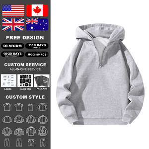 เสื้อฮู้ดดี้ผู้ชาย KingSen แบบซิป ¼ ตัว ผ้าฝ้าย 100% ผ้าเฟรนช์เทอร์รี่ บุขนด้านใน ทรงโอเวอร์ไซส์ ไหล่ตก สไตล์ลำลอง - Product Image 2