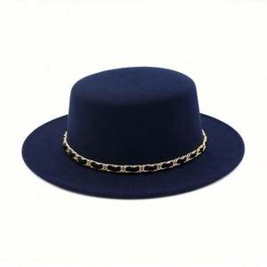 Winter Warm High Quality Polyester Cotton Cloth Trilby Crown Wide Brim Flat <b>Top</b> Fedora Hats for Unisex with <b>Chain</b> Travel Fishing - Product Image 1