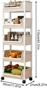 Movable Plastic Stainless Steel 5-Layer Multifunction Modern Bookshelf Toy Storage <b>Rack</b> Home Floor-standing Beverage Snack - Product Image 4