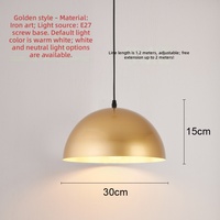 Lampe suspendue LED ronde en titane doré, petite, avec abat-jour en fer, lumière suspendue E14, salon, style industriel, dimmable, installation facile