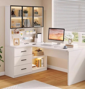 Đơn giản Nhà Phòng Ngủ <span class=keywords><strong>L</strong></span> hình máy tính bảng với ngăn kéo Đồ nội thất văn phòng hiện đại tích hợp bàn máy tính bằng gỗ với kệ sách - Product Image 3