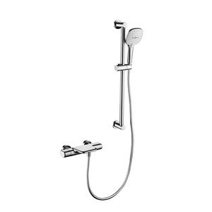 Ensemble de douche mural thermostatique portable en cuivre massif, style minimaliste moderne, avec douchette et robinets, accessoire de salle de bain, vente en gros - Product Image 4