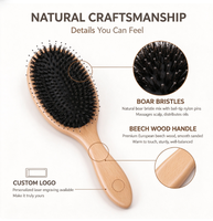 Brosse à cheveux démêlante à poils de sanglier avec manche en hêtre et logo personnalisé, peigne de massage à coussin d'air, peigne airbag