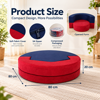 Pouf Ottoman 2-en-1 Pliable Gain de Place Rond en Tissu Coloré Rembourré Éponge avec Housse Zippée