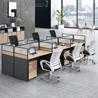 Table de bureau commerciale moderne avec tiroirs et ensemble de chaises, poste de travail de bureau pour 6 personnes, bureaux modulaires