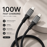 Câble USB-C vers USB-C de 1,2 m, charge rapide PD 100 W, 5 A, câble de données USB 2.0 tressé en nylon, OEM ODM, petites commandes acceptées