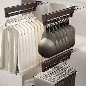 Rak Celana Serbaguna dari Aluminium yang Dipasang di Atas, Hemat Ruang, Rel Geser Logam, Rak Celana Tarik, Gantungan Baju - Product Image 3