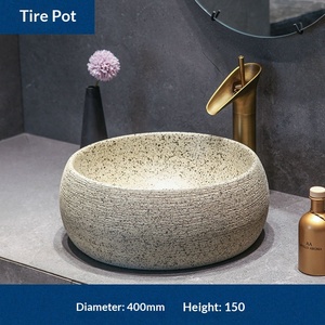 Lavabo de salle de bain rond à poser, style artistique vintage et nouveau style chinois, sans poignée de robinet, pour balcon, vasque simple - Product Image 5