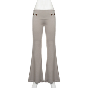 European American Y2K Low Rise Flared <b>Pants</b> Floral Cut Out Slim Fit Women <b>Pants</b> Trendy <b>pants</b> - Product Image 6