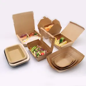 Disposable biodegradable food containers package take out fast food kraft paper boxes