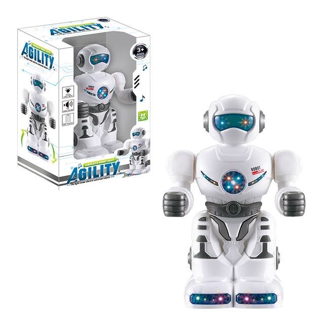 Cheap BO Battery Operated Robot 360 Degree Rotation Intelligent Robot Toys with Light and Music for Kids