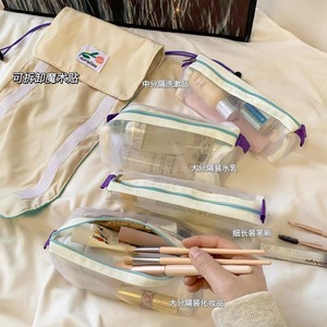 I-0406 Wholesale Foldable Clear Cosmetic <b>Bags</b> Women Detachable <b>Makeup</b> Tools Storage 4 in 1 Collapsible Portable Toiletry <b>Bags</b> - Product Image 3