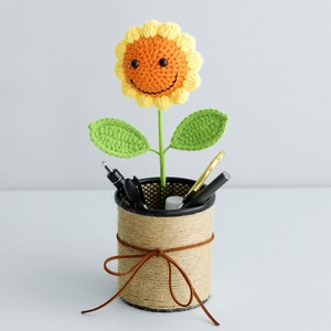 Portaplumas personalizado con diseño de girasol sonriente, flor de hilo, flor artificial, regalo para el Día del Maestro, adorno de girasol en maceta hecho a mano - Product Image 6