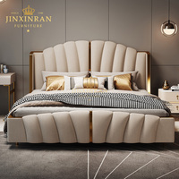 Cama con plataforma tapizada en cuero, cabecero capitoné con diseño de canales festoneados, estructura de cama doble, tamaño Queen y King, muebles de dormitorio