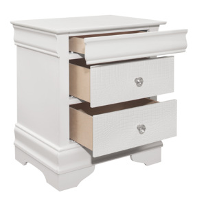 Comodino dal Design Tradizionale con 2 Cassetti, Finitura Bianca Effetto Coccodrillo in Finto Cuoio, Arredamento Camera da Letto in Legno - Product Image 4