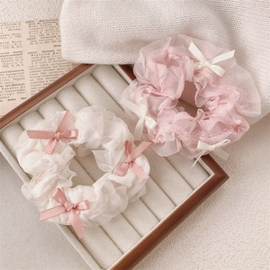Venta al por mayor verano primavera banda para el pelo Crunchies pulsera elástica accesorios para el pelo diseñador a granel tul encaje Scrunchie con lazo - Product Image 1