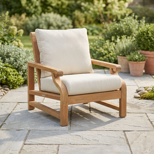 Chaise longue d'extérieur moderne en teck massif avec coussins - Imperméable, durable, écologique, confortable pour le jardin, la terrasse et le salon - Product Image 3