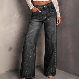 <span class=keywords><strong>Jeans</strong></span> in denim da donna e bambina a gamba larga, vestibilità ampia, vita media, stile <span class=keywords><strong>cargo</strong></span>, casual, primavera estate autunno, con strass termoadesivi, all'ingrosso - Product Image 4
