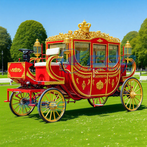Calèche électrique vintage rouge pour visites touristiques et mariages, transport spécial, calèche royale tirée par des chevaux à vendre - Product Image 4