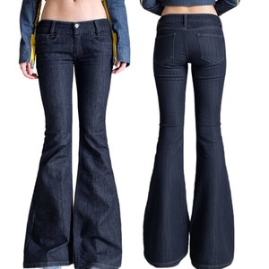Jean évasé taille basse Y2K Streetwear en denim brut extensible coupe droite respirant et écologique - Product Image 1