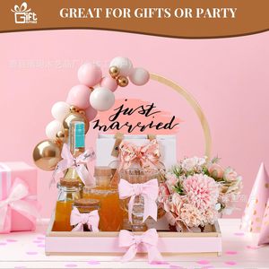 Wooden Gift <b>Basket</b> With Arched Display Board Natural Wood Color Birthday Decorative <b>Tray</b> For Party DIY Gift - Product Image 2