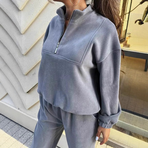 Private Label <b>Women</b> Sweatshirt Pants Set <b>Zip</b> <b>Up</b> Casual Streetwear Outfit Screen Printing Logo - Product Image 6