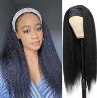 Perruque synthétique sans colle, noire, longue, frisée, lisse, avec bandeau, résistante à la chaleur, densité 150 %, pour femmes