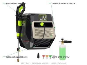 Nettoyeur haute pression mural 2000W, 150 bars, électrique, avec enrouleur de tuyau de 30m, arrêt automatique - Product Image 4