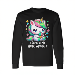T-shirt à manches longues Y2K Unhinged Cringe motif Licorne Mignonne, effet délavé et froissé, Cadeau promotionnel - Product Image 2