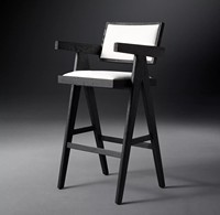 Tabouret de bar RH de style américain Jacob en chêne massif, dossier haut, utilisation commerciale, design classique personnalisable, mobile et confortable
