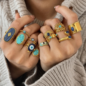18K Vergoldeter Edelstahl Natürlicher Stein Strukturierter Hypoallergener Wasserfester Trendiger Modischer Ring Schmuck Damen <span class=keywords><strong>Landy</strong></span> - Product Image 2