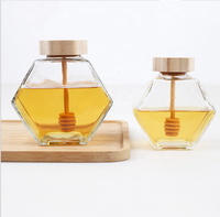 Botol Madu Kaca Heksagonal Food Grade Kosong Grosir 100ml 220ml 380ml dengan Tutup Kayu Bambu