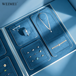 WEIMEI Luxury Royal Blue Velvet Multi-tier Jewelry Storage Box with Trays for <b>Necklace</b> Earring <b>Ring</b> Bracelet Jewelry Display Set - Product Image 3