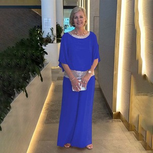 <span class=keywords><strong>Ensemble</strong></span> 2 pièces en mousseline de soie à sequins 2026, manches chauve-souris, <span class=keywords><strong>pantalon</strong></span> large, élégant, rose, grande taille, <span class=keywords><strong>pour</strong></span> soirée, vente en gros - Product Image 2