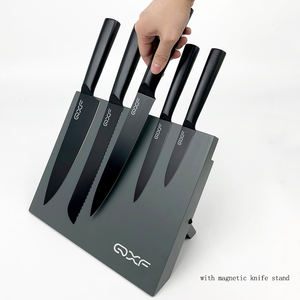 Xyj ensemble de couteaux de cuisine à manche creuse, outil noir enduit 6 pièces avec support de couteau magnétique - Product Image 2