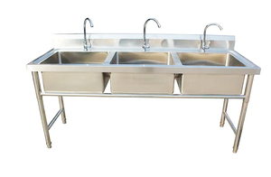 VICTORY KITCHEN Venta caliente Tres compartimentos de acero inoxidable Triple Bowl Utilidad comercial Fregadero Equipo de catering - Product Image 2