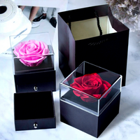 Vente chaude Petite Boîte Cadeau Rose Carrée Préservé De Luxe Infinite Roses Acrylique Rose Boîte avec Tiroir Petite Amie Cadeau