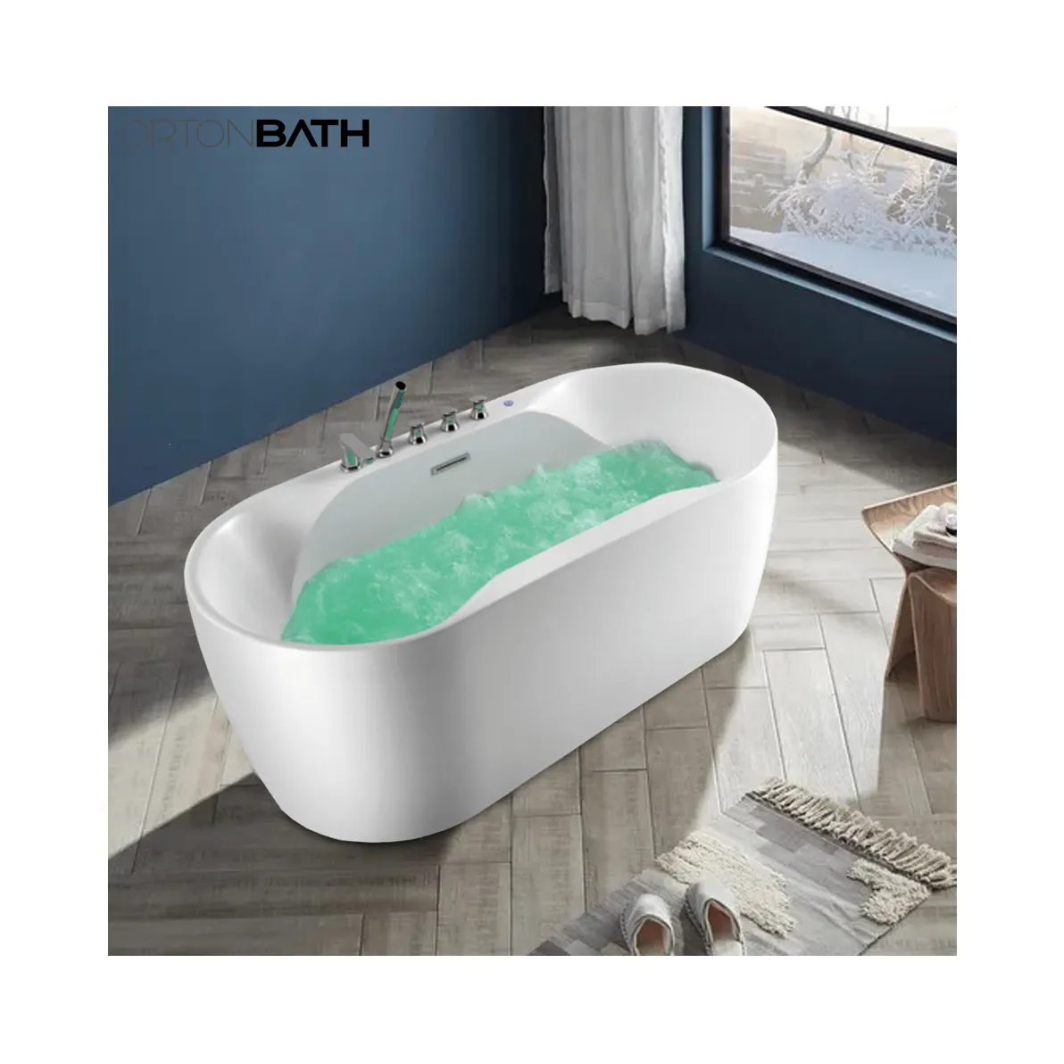 ORTONBATH Water Saving Adult Acrylic Freestanding Hot Swim SPA Bathtub Bath Tub Freestanding Plastic Sanitary Ware Soaking Bath