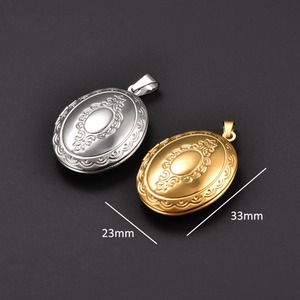 Collier pendentif médaillon ovale en acier inoxydable gravé floral pour femme, cadre photo souvenir, breloques, chaîne, bijoux en métal - Product Image 2