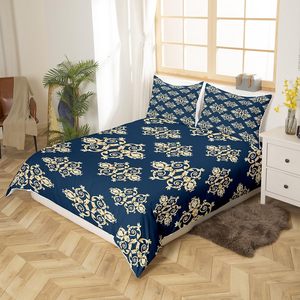 Funda de edredón con estampado barroco azul dorado azul marino Paisley funda de edredón bohemio Vintage Hippie Boho juego de cama patrón barroco abajo - Product Image 3