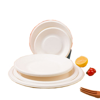 Assiette Ronde Écologique Biodégradable en Papier Bagasse Gaufré Élégant à 9 Compartiments avec Couvercle/Couverts
