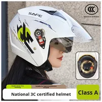 Casque de moto électrique certifié 3C en ABS 3/4 avec double visière, design chaud pour l'hiver et toutes saisons, pour femmes et hommes