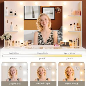 Makeup <strong>Vanity</strong> <strong>Desk</strong> <strong>with</strong> Large 9 <strong>Drawers</strong> Makeup <strong>Vanity</strong> Table <strong>with</strong> Mirror Glass Top 3 Color Bulbs <strong>Vanity</strong> <strong>with</strong> Charging Station - Product Image 3