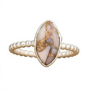 Anillo de Plata de Ley 925 para Mujer, Hecho a Mano, con Ópalo Rosa Natural en Forma de Marquesa de 8x16 mm, Banda Sólida Lisa y Trenzada, Superventas - Product Image 1